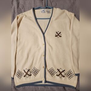 Vintage Tabi International Golf Cardigan with Embroidered Golf Clubs – Xl